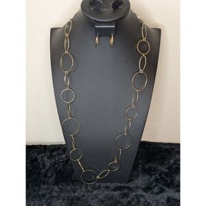 Liz & Co. Gold Tone Long Geometric Chain Necklace & Hoop Earring Set